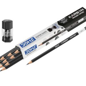 Doms Black Dooms Karbon R/T Super Dark Pencil Pack Of 10 With Erasner (Sharpner+Eraser)